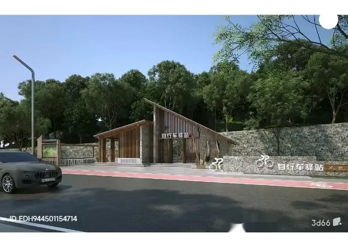 A Modern Building With A Stone Wall And A Car Parked In Front 3D Model – 15321 – VRAY Render