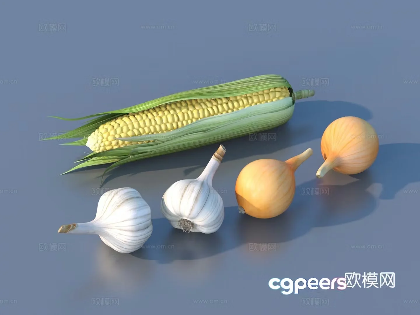 corn garlic onion vegetables 3d model