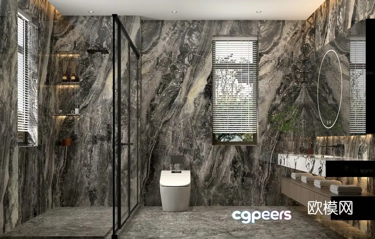 Modern bathroom Dark bathroom Marble bathroom 3d model