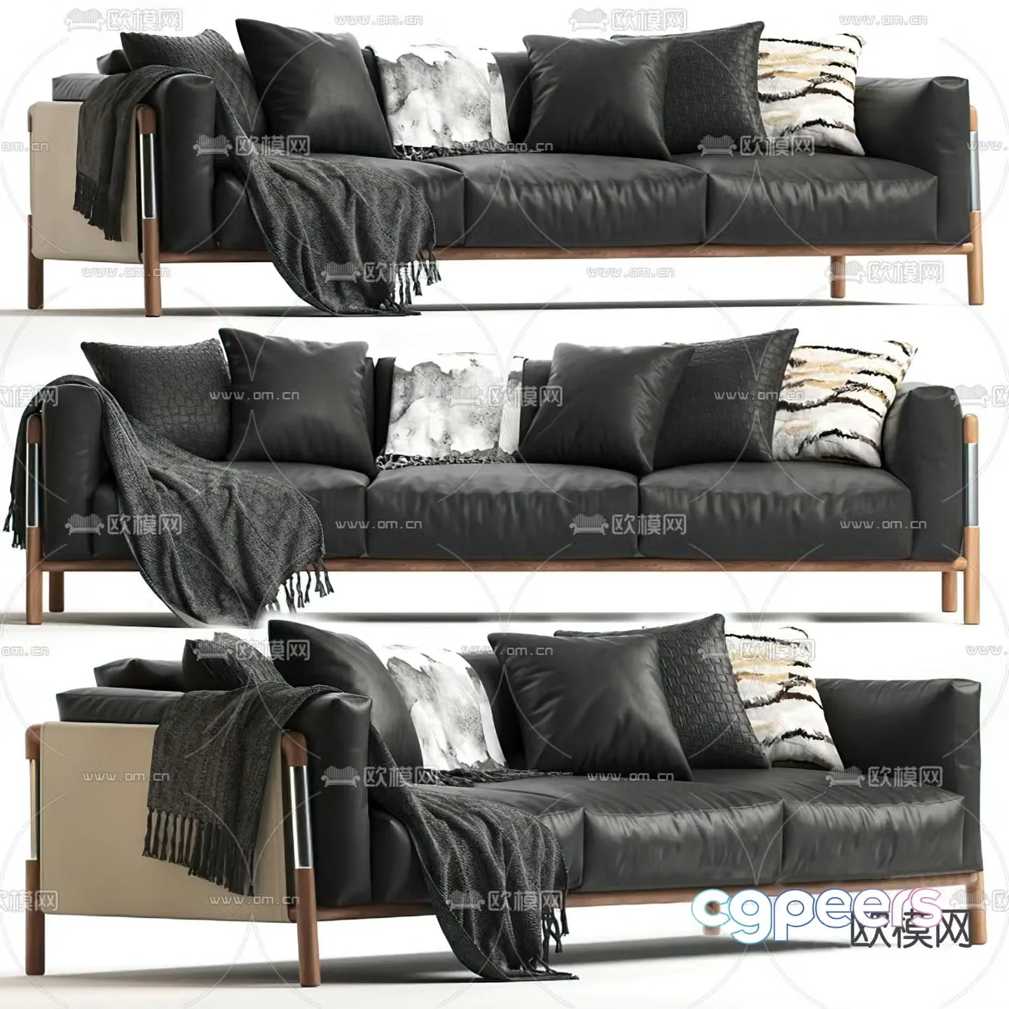 Giorgetti modern black leather multi-seat sofa 3d model