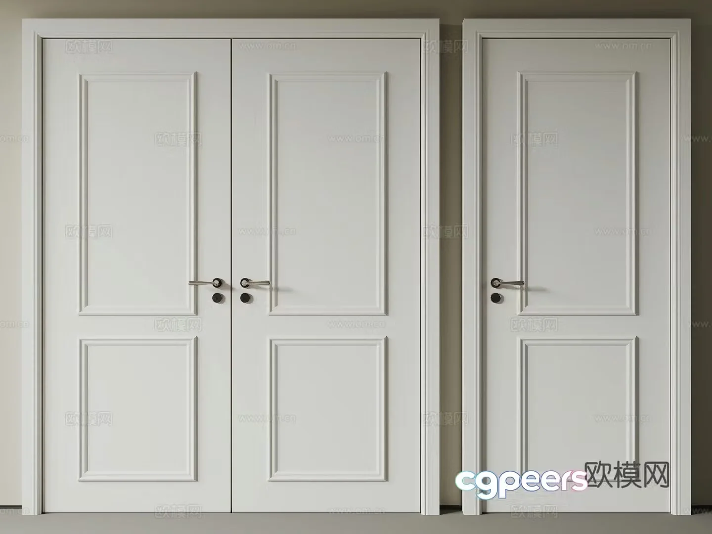 Simple European bedroom door double door 3d model