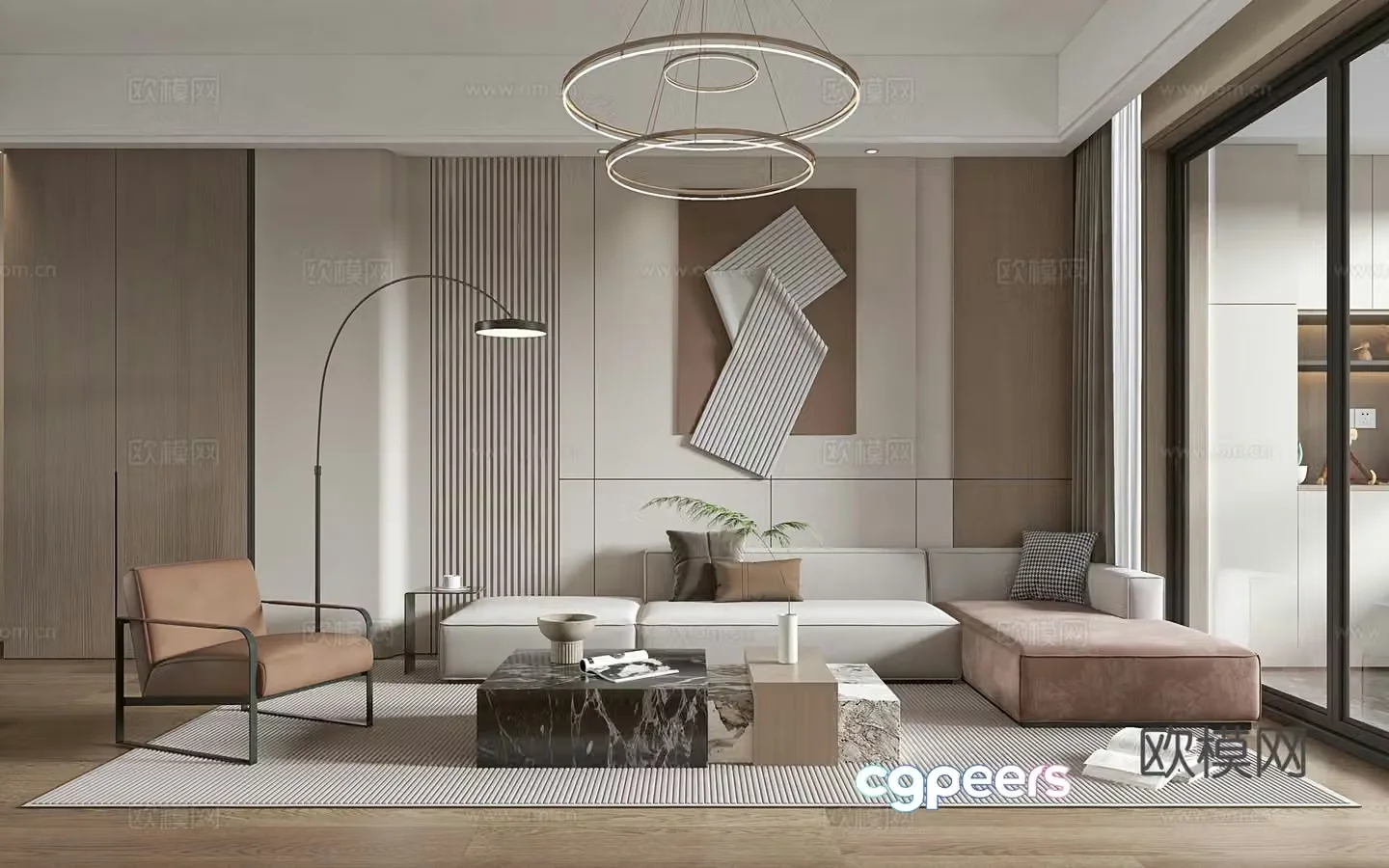 Modern living and dining room modern sofa and coffee table combination modern background wall 3d model