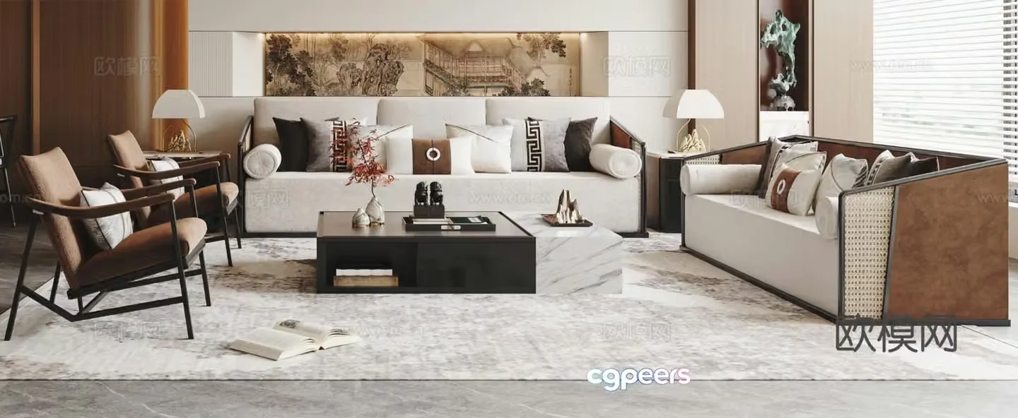 New Chinese sofa coffee table combination 3D model