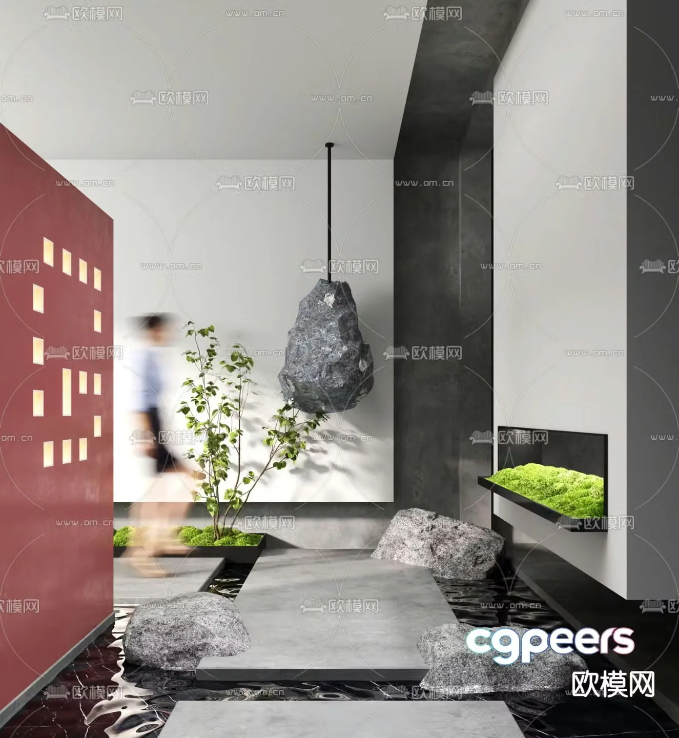 Landscape stone moss landscape sketch 3d model