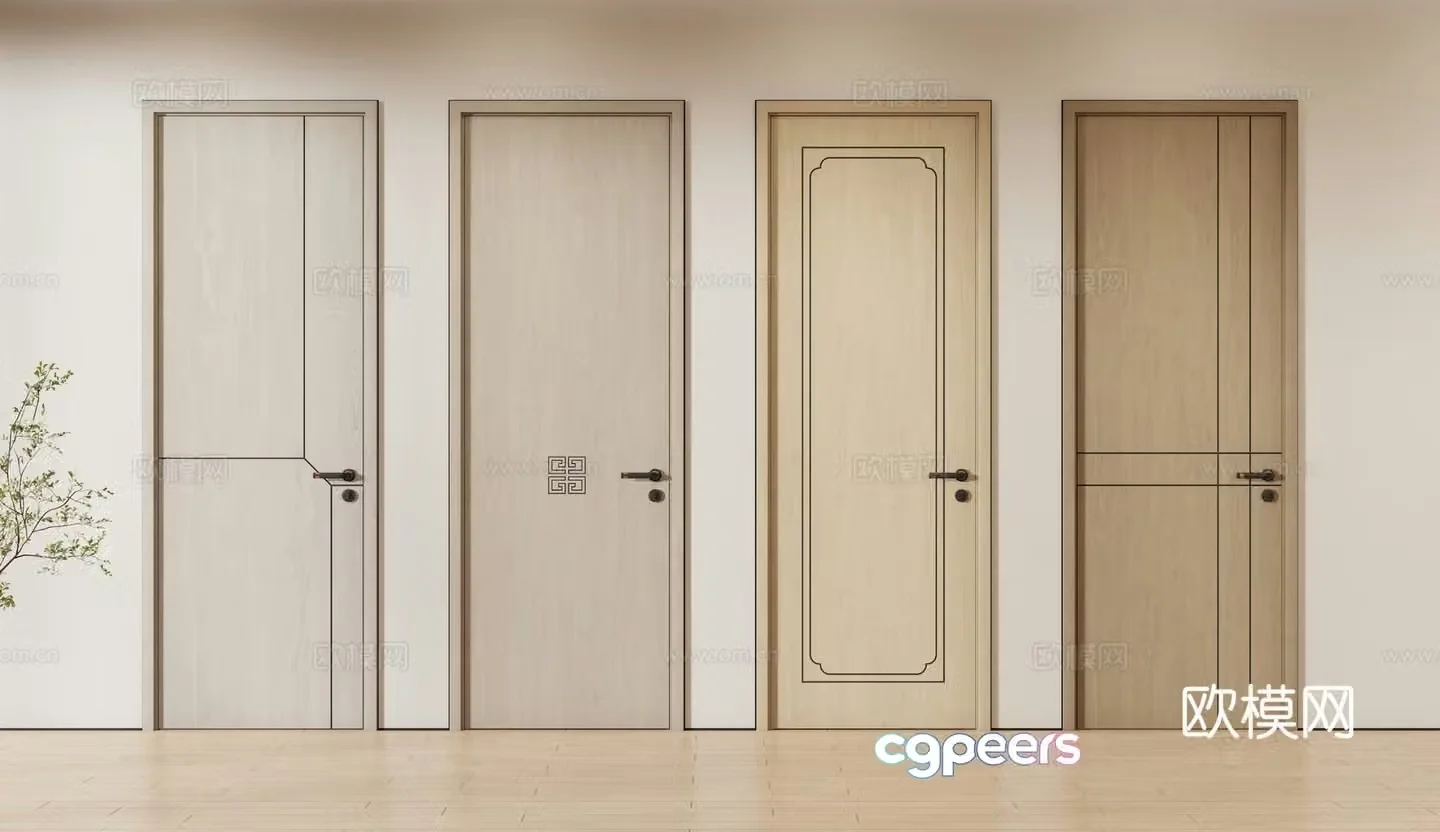 New Chinese style single door door flat door solid wood door 3d model