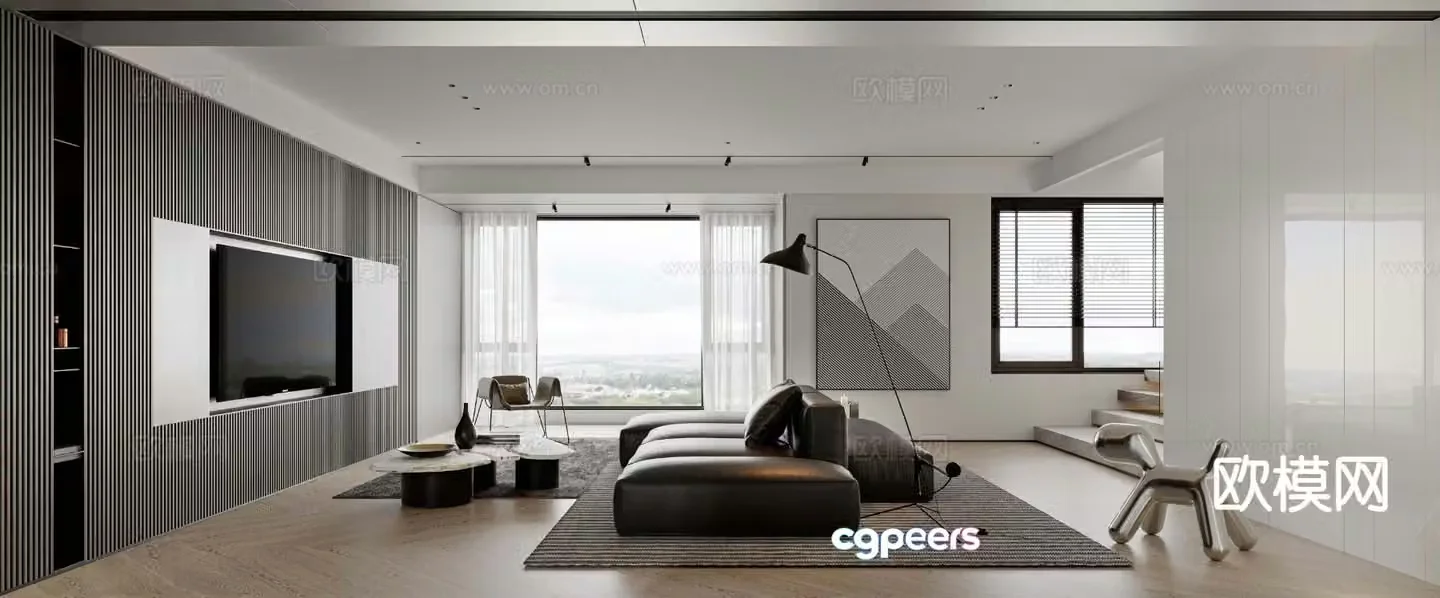 Premium gray living room 3d model