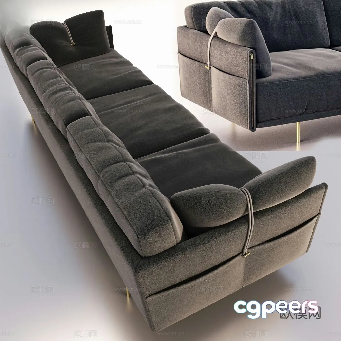 Three-person sofa straight-row sofa 3D model