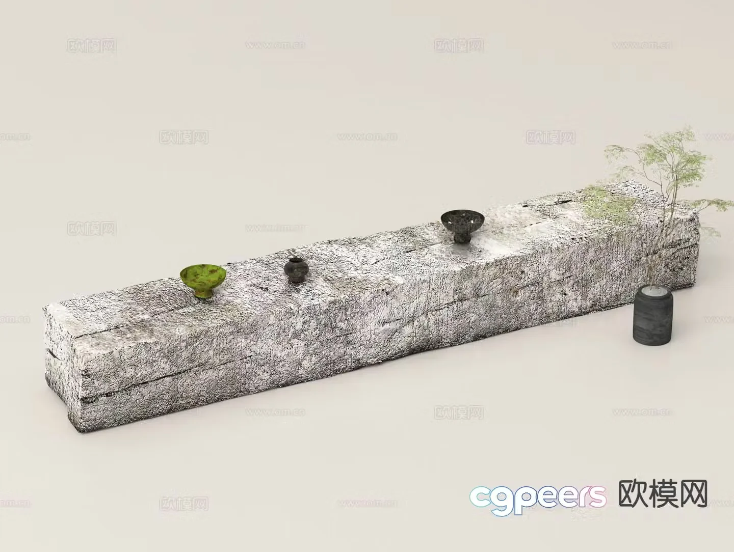 stone bench long stone chair bench stone 3d model