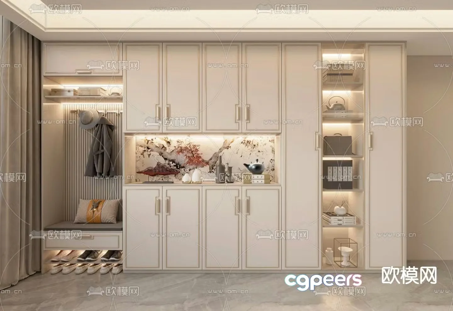 New Chinese style shoe cabinet Entrance shoe cabinet 3D model