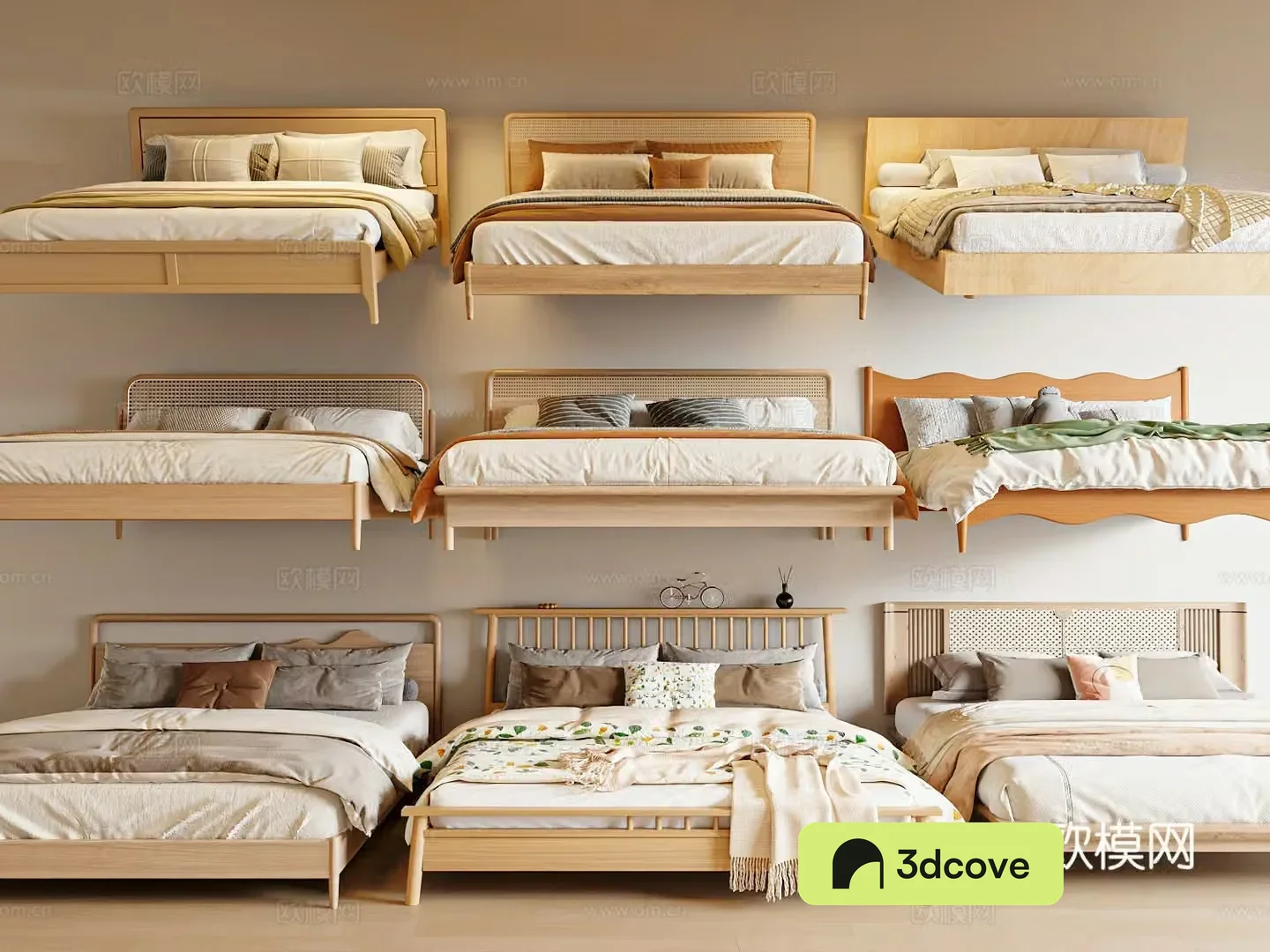 Log style double bed solid wood bed shelf bed fabric bed