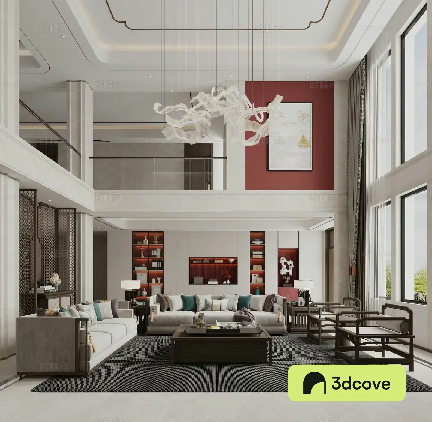 New Chinese style villa empty living room