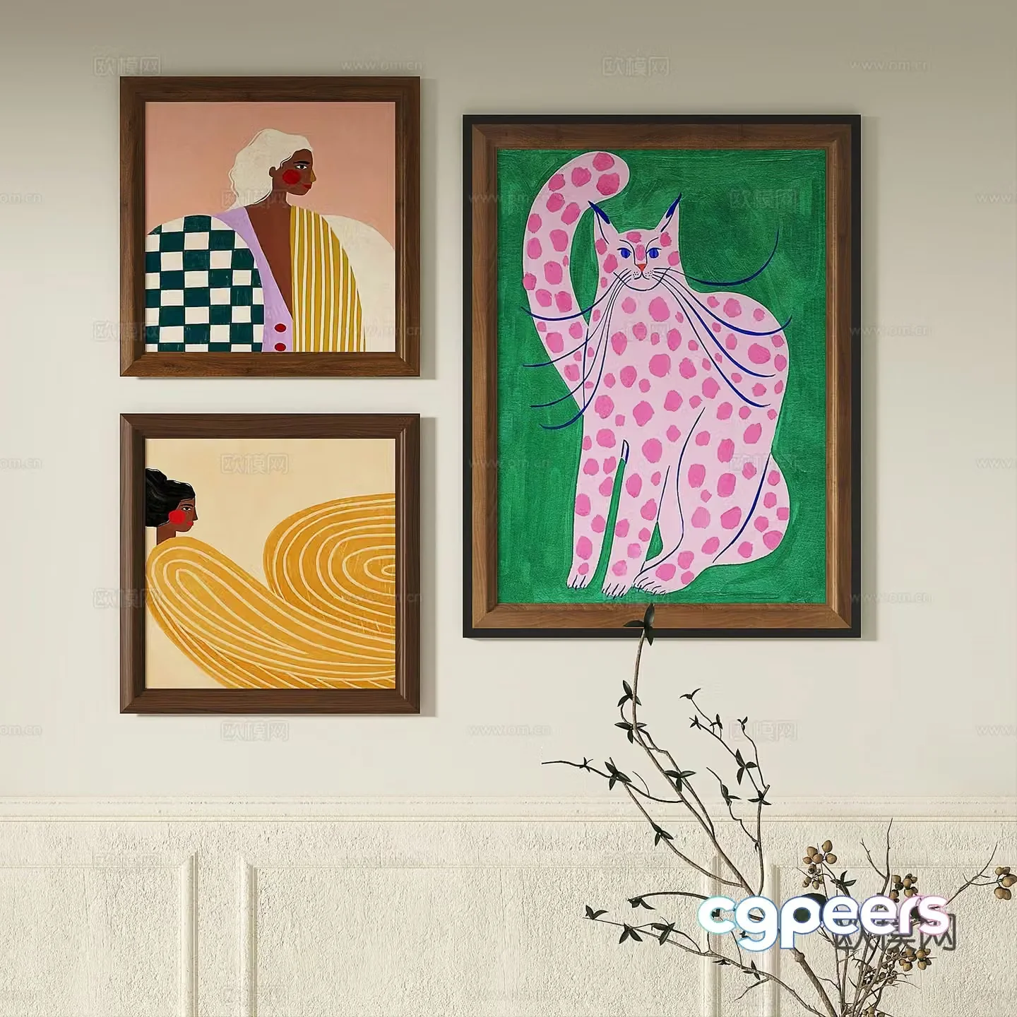French retro abstract light luxury simple modern medieval decorative painting 3d model