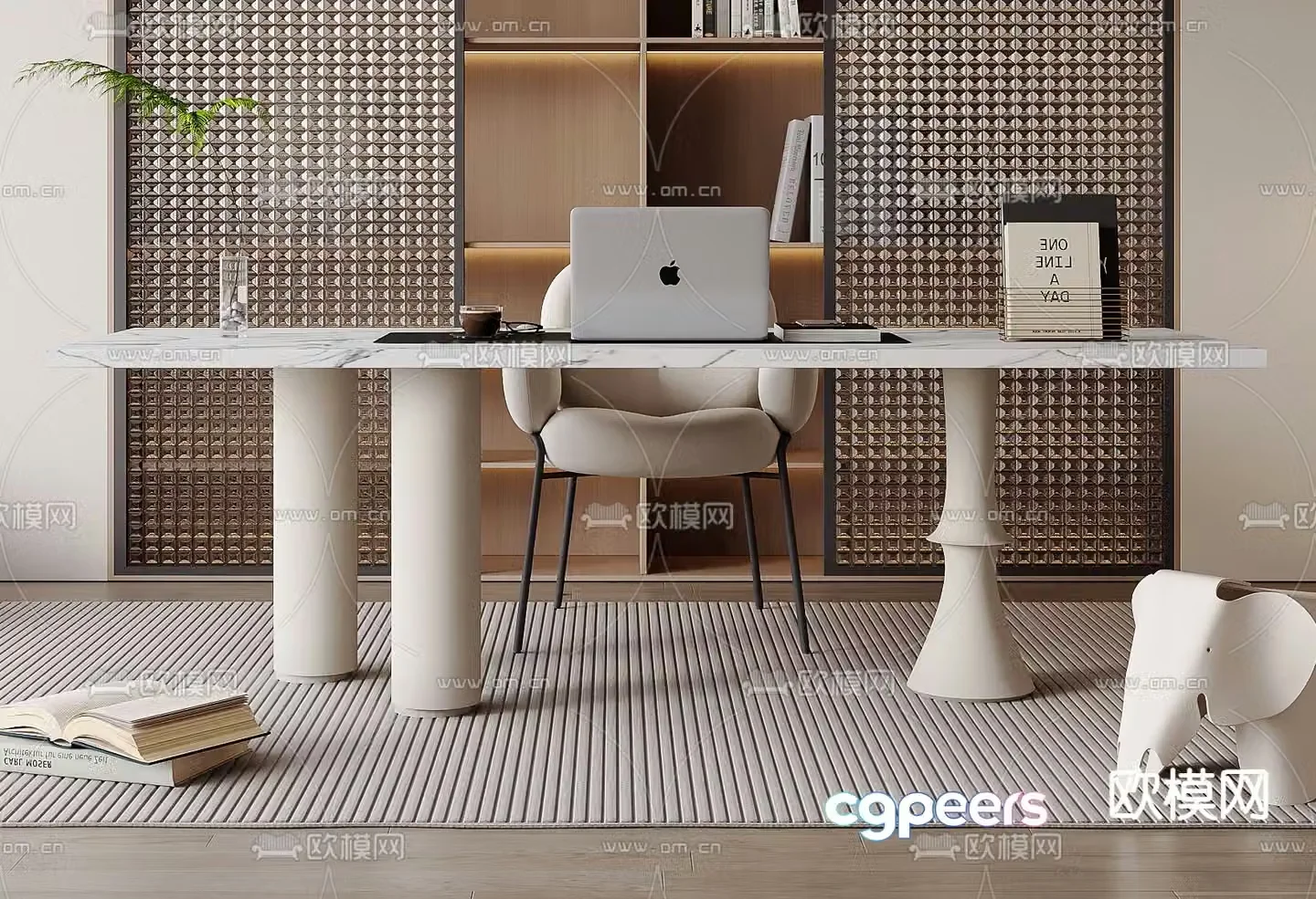 Creamy desk computer desk 3d model