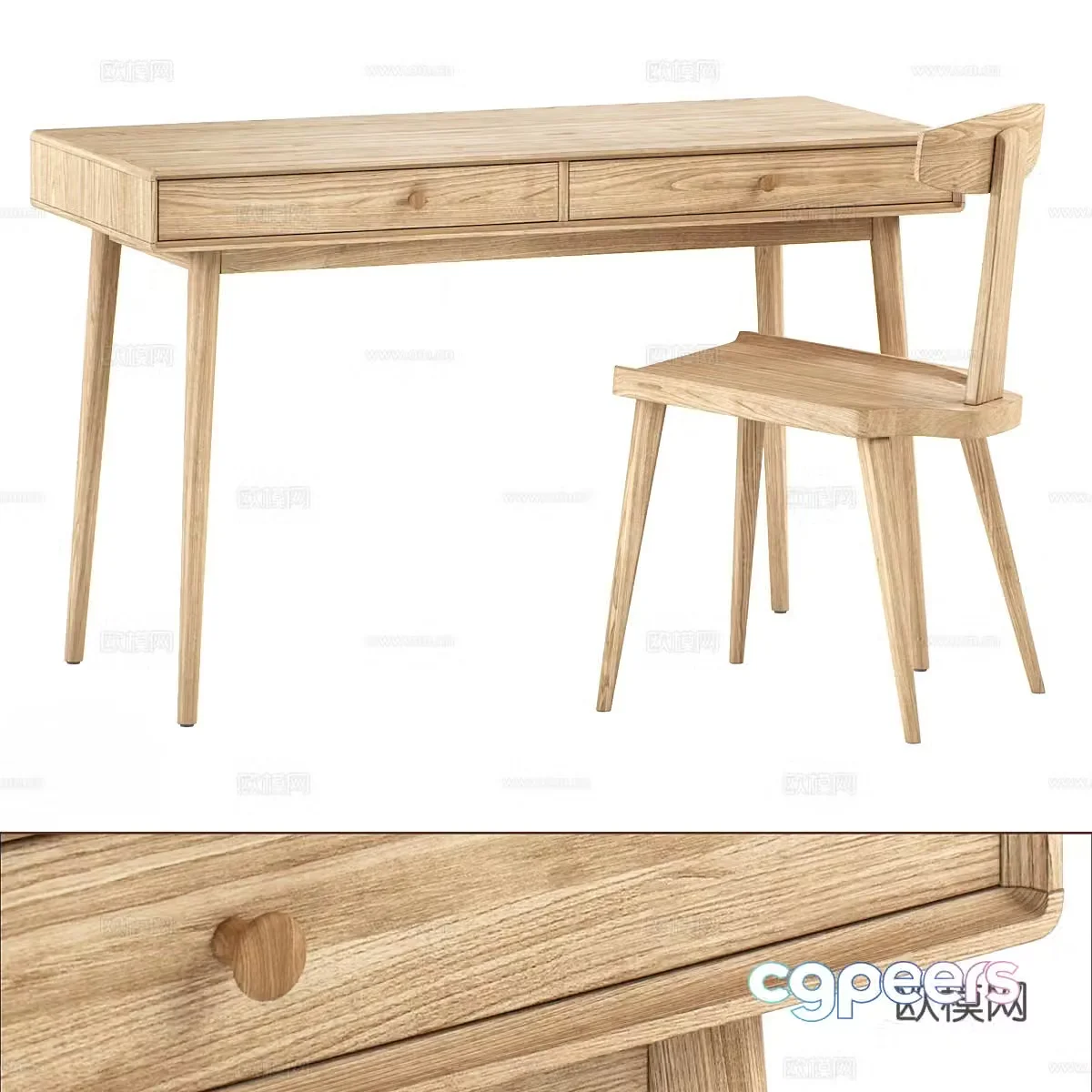 New Chinese wooden desk and chair 3D model