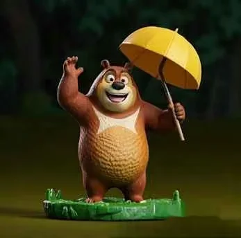 A Cartoon Bear With A Yellow Umbrella 3D Model – 11355 – VRAY Render