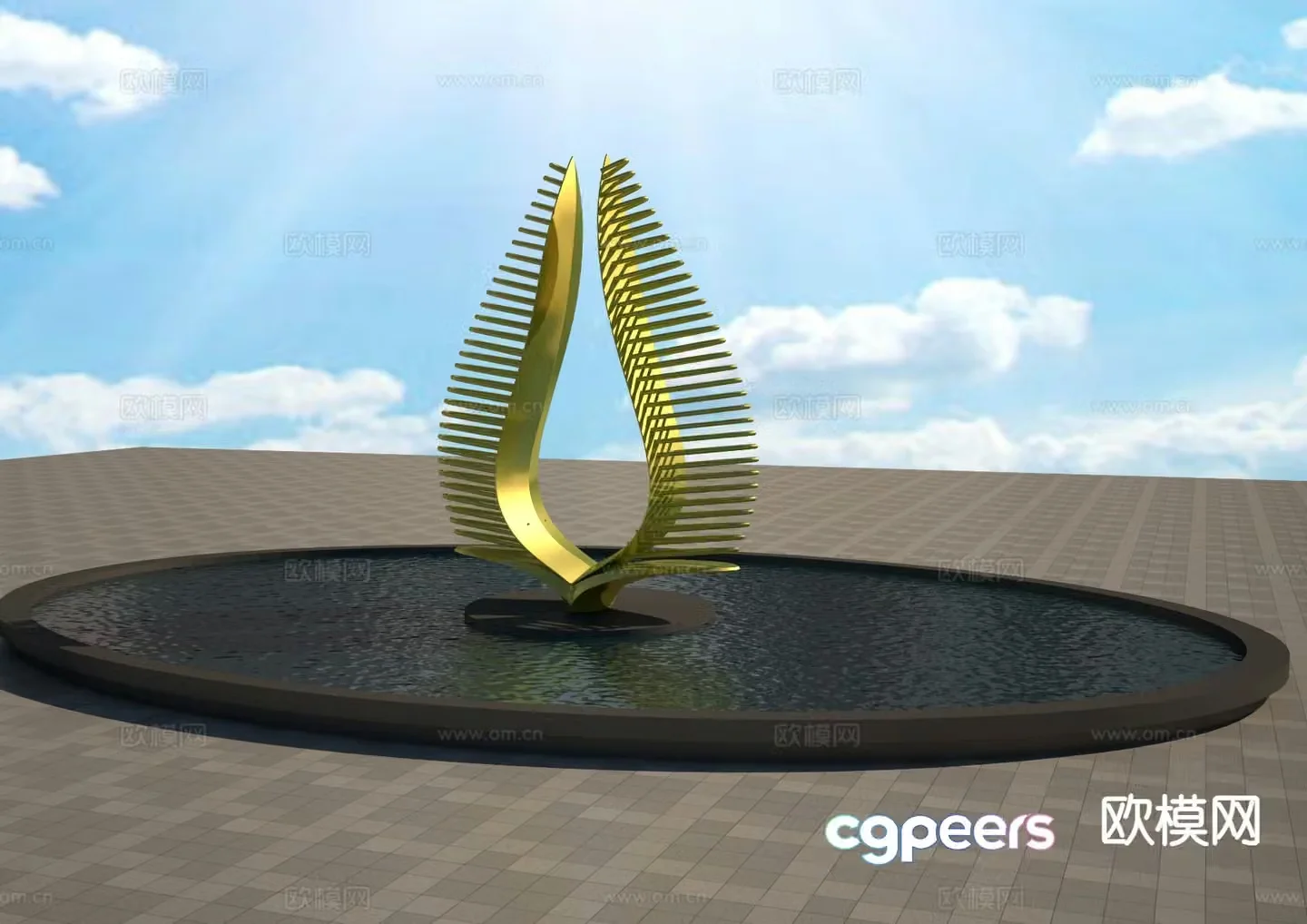 Abstract phoenix landscape sculpture 3d model