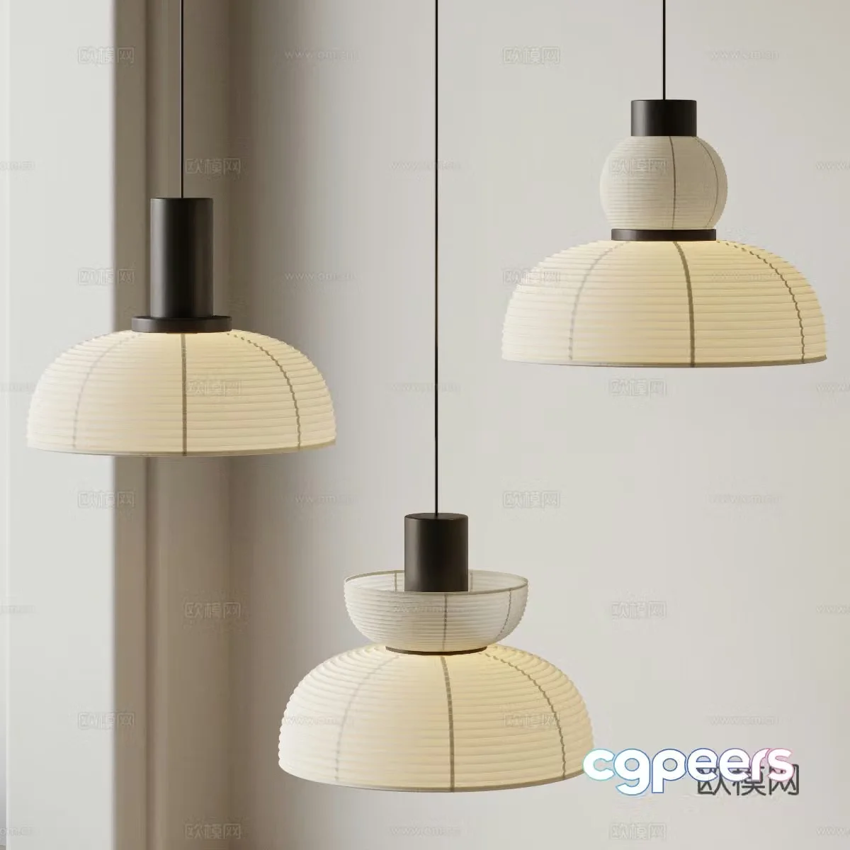 Wasabi Chandelier combination paper lantern Japanese chandelier Lantern chandelier Living room chandelier Restaurant chandelier 3D model