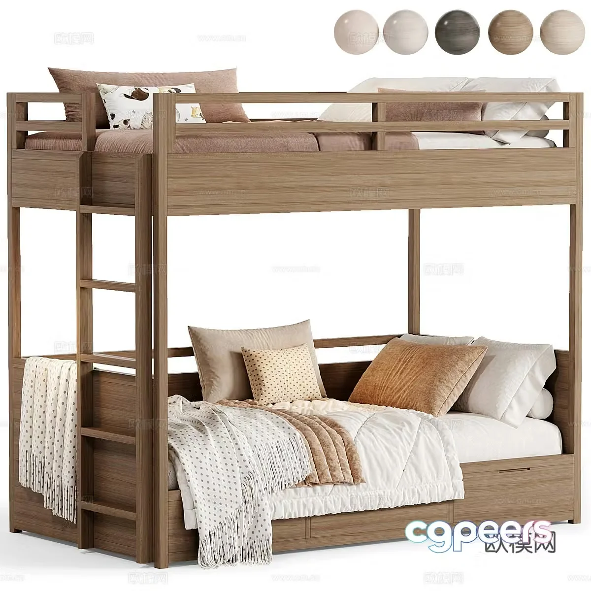 New Chinese children’s solid wood high and low bed 3D model