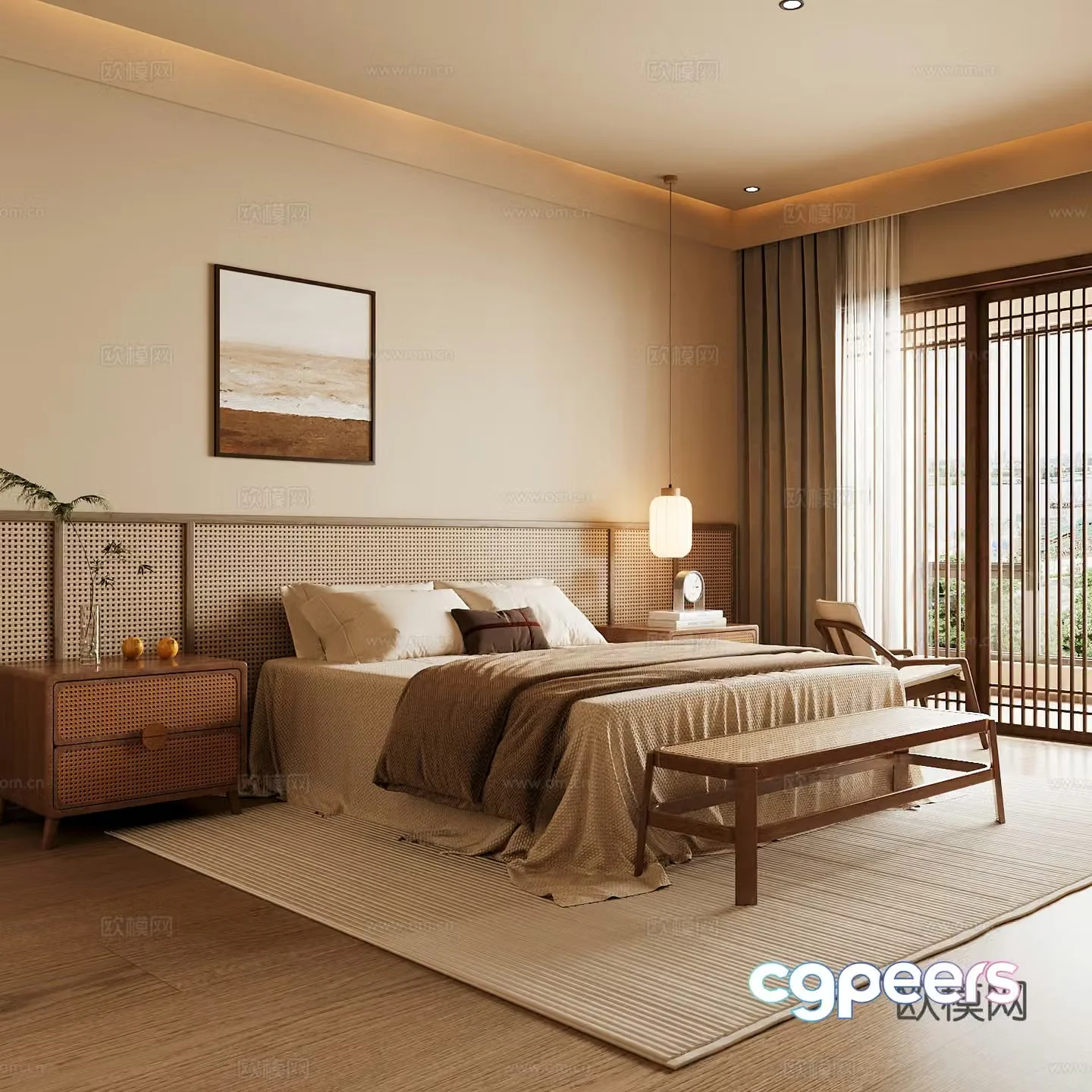 New Chinese style home bedroom Song family aesthetic bedroom Song style bedroom New Chinese style double bed 3D model