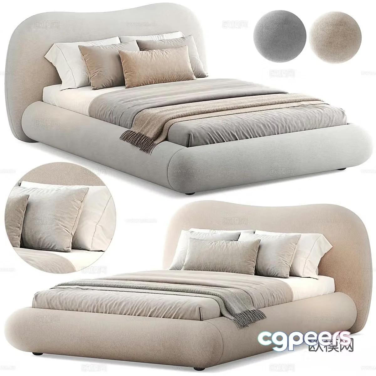 Cream style double bed 3d model