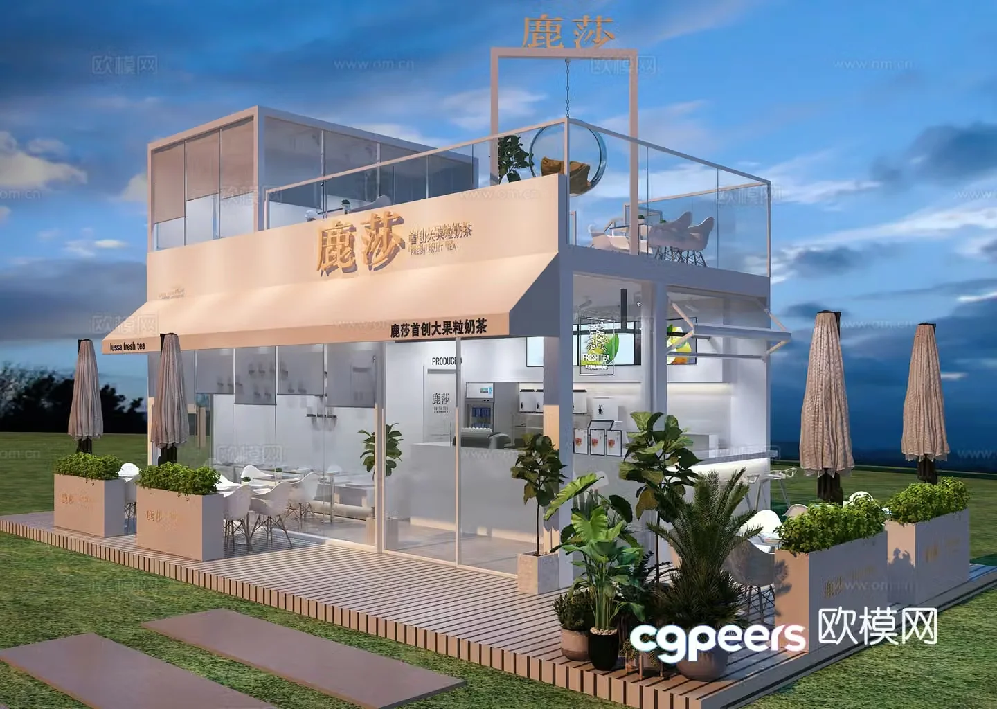 Fruit milk tea shop Cafe Milk tea operation table Workbench cash register water bar terrace flower box 3D model