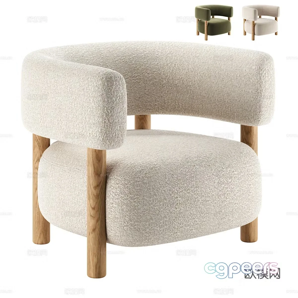 Modern cream style fabric armchair 3d model