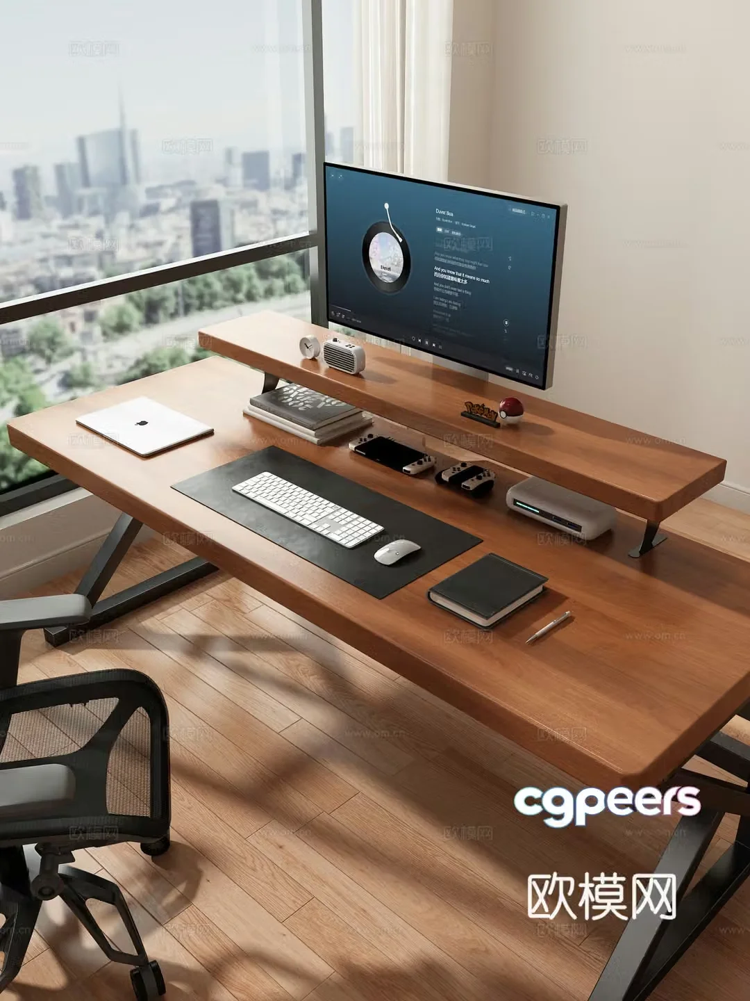 Computer desk and chair desk and chair computer supplies notebook handle audio 3d model