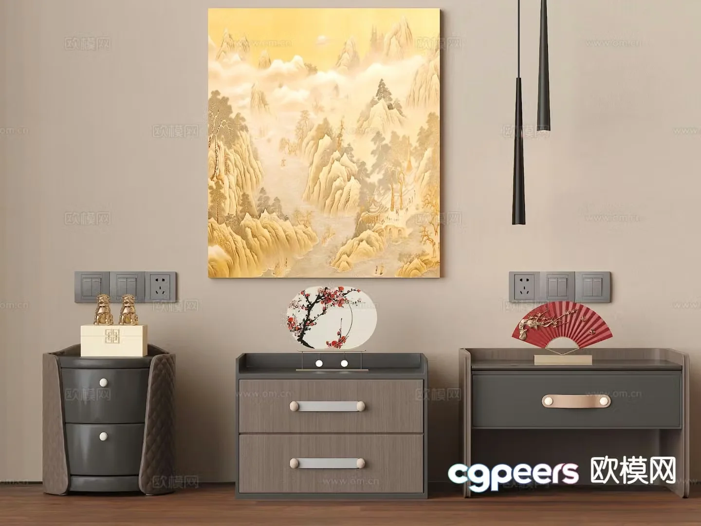 New Chinese style bedside table 3d model