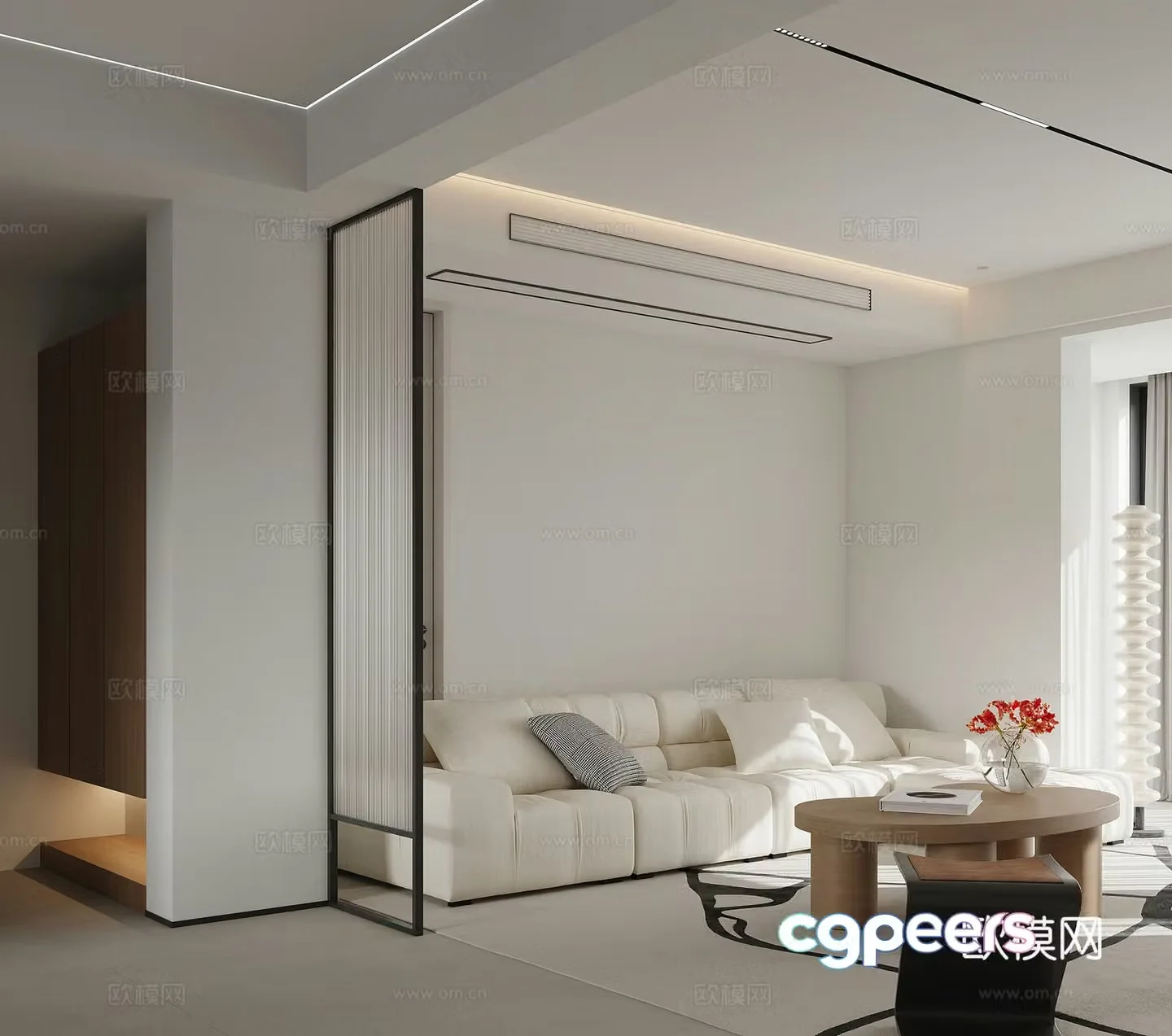 Modern Creamy Living Room 3D Model