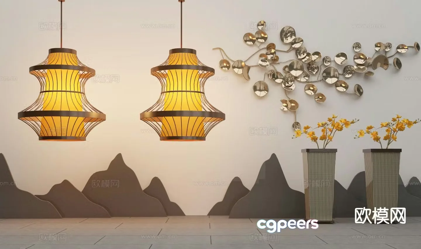 New Chinese style chandelier 3d model