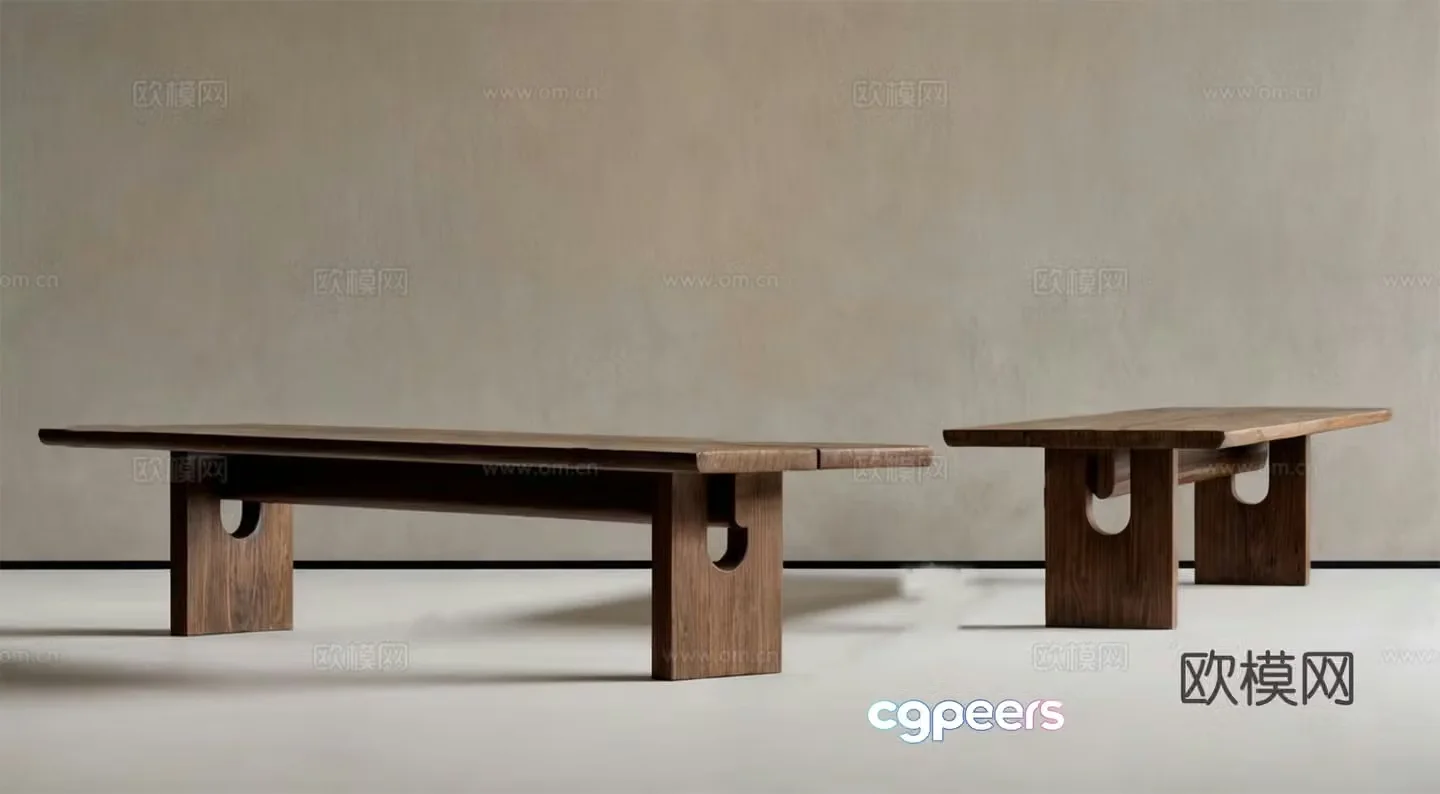 Medieval style stool bench wooden bench 3d model