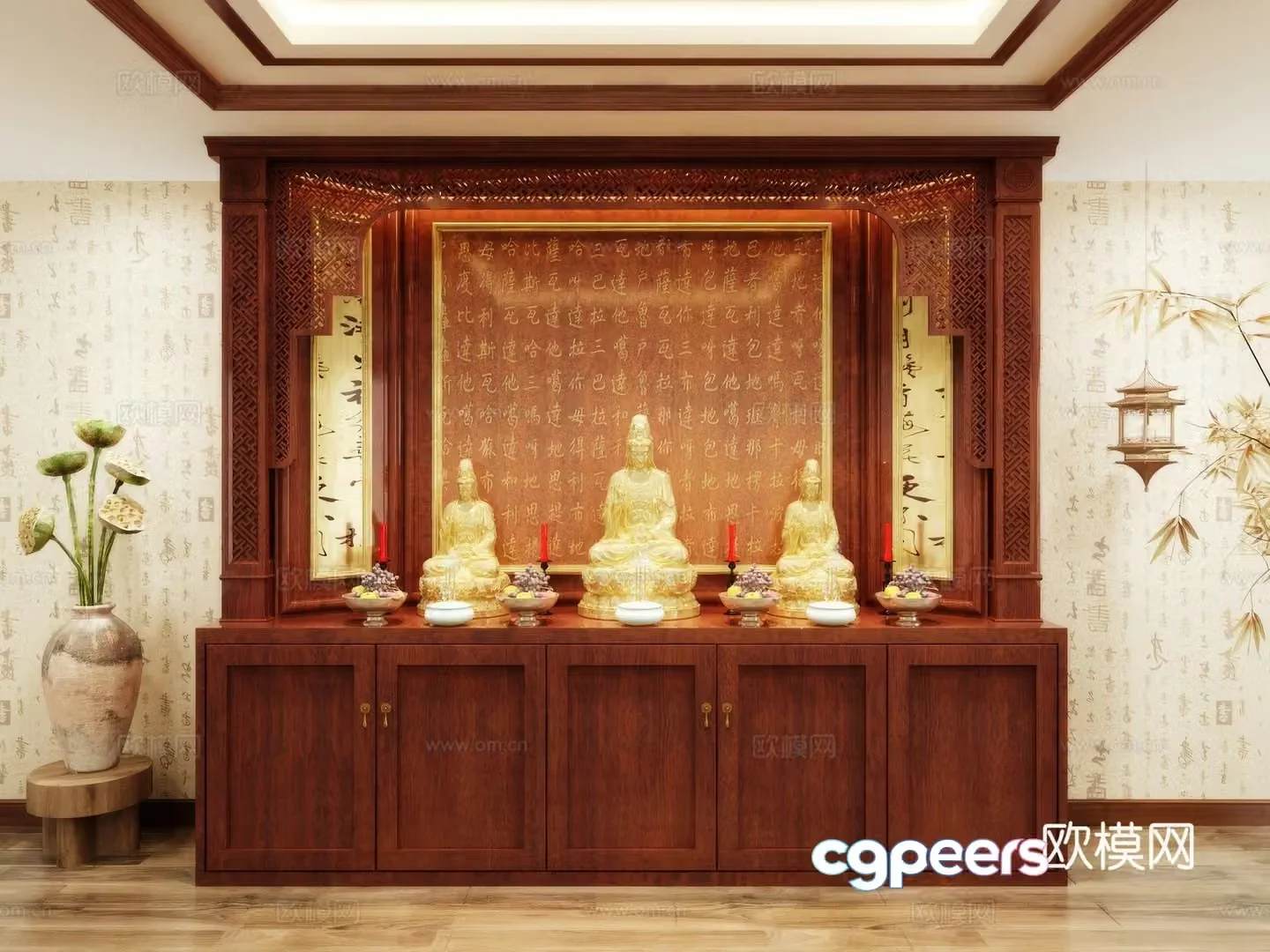 Buddha niche shrine hostel incense stove candle holder 3d model