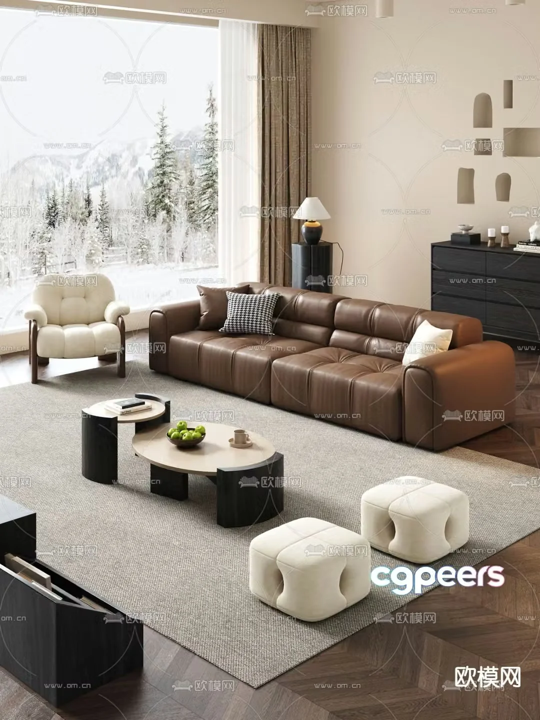 Modern modular sofa leather sofa 3d model