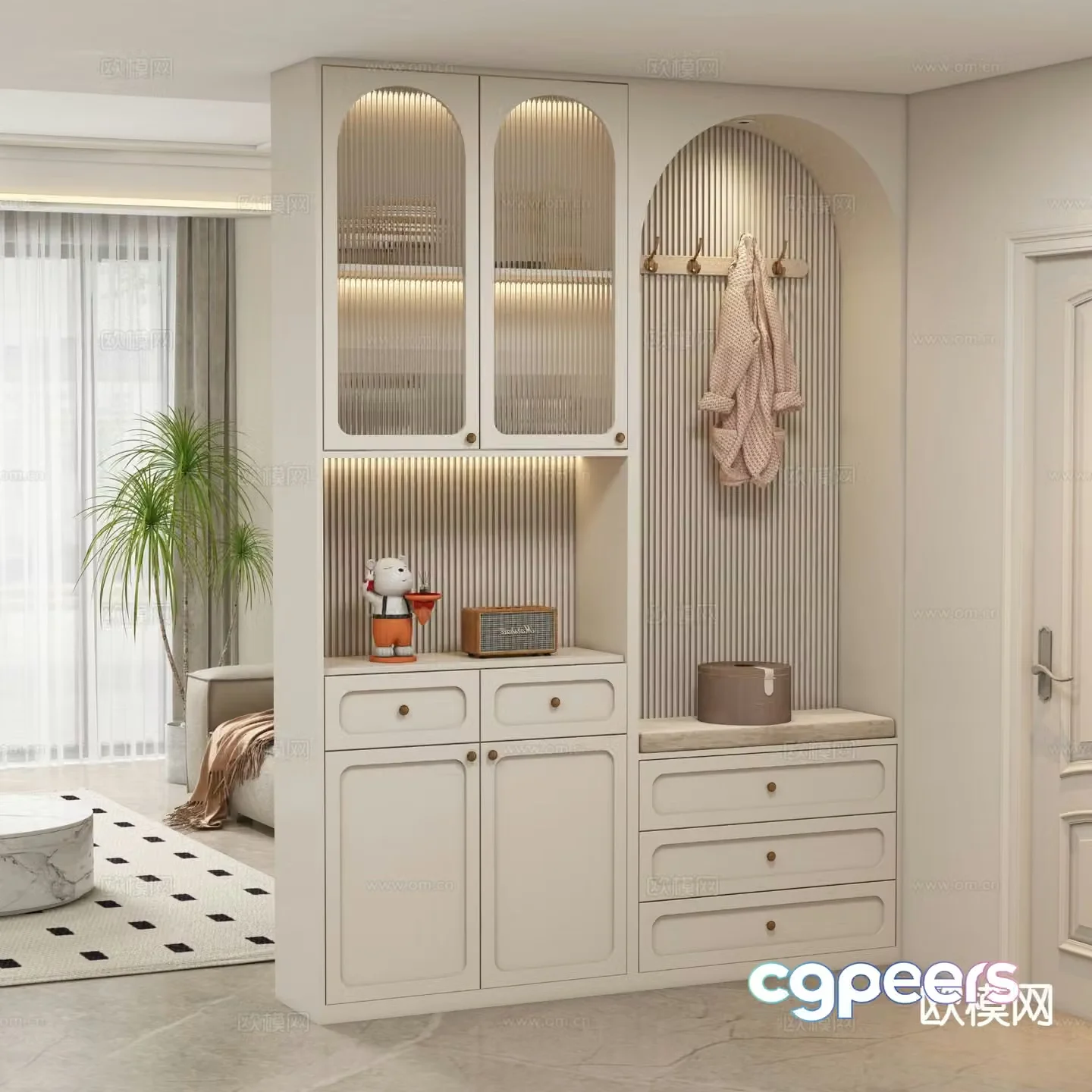 Cream style entrance shoe cabinet 3D model