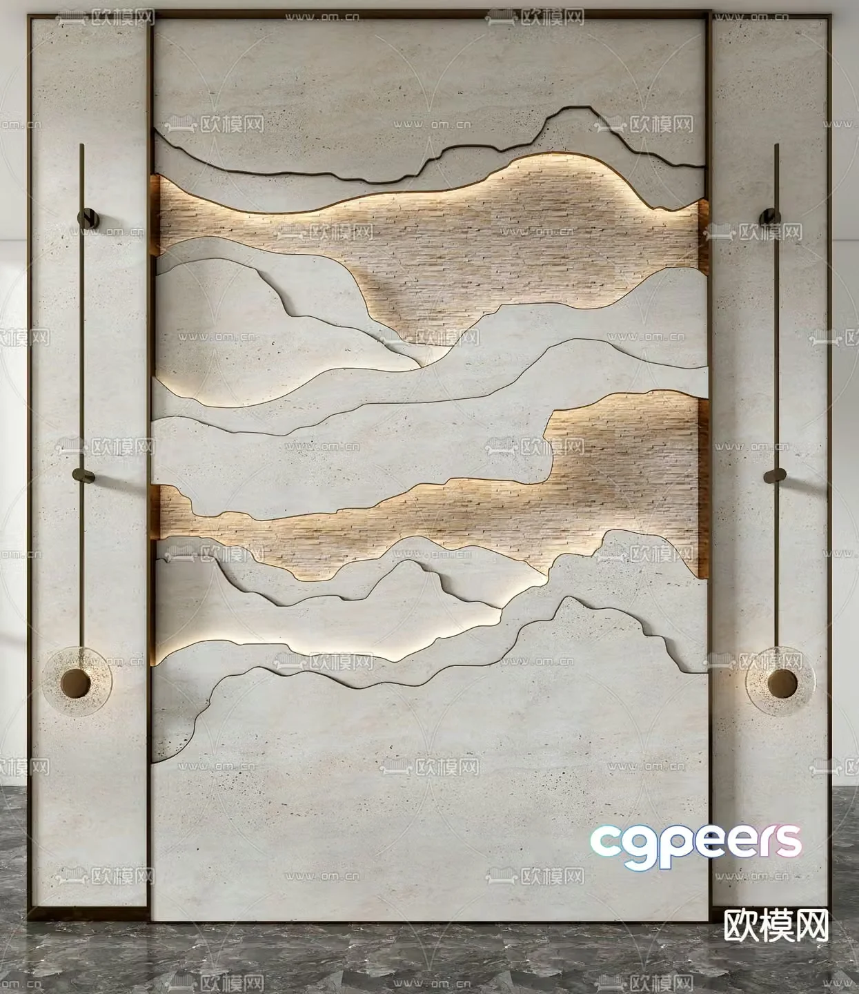New Chinese style background wall landscape wall 3D model