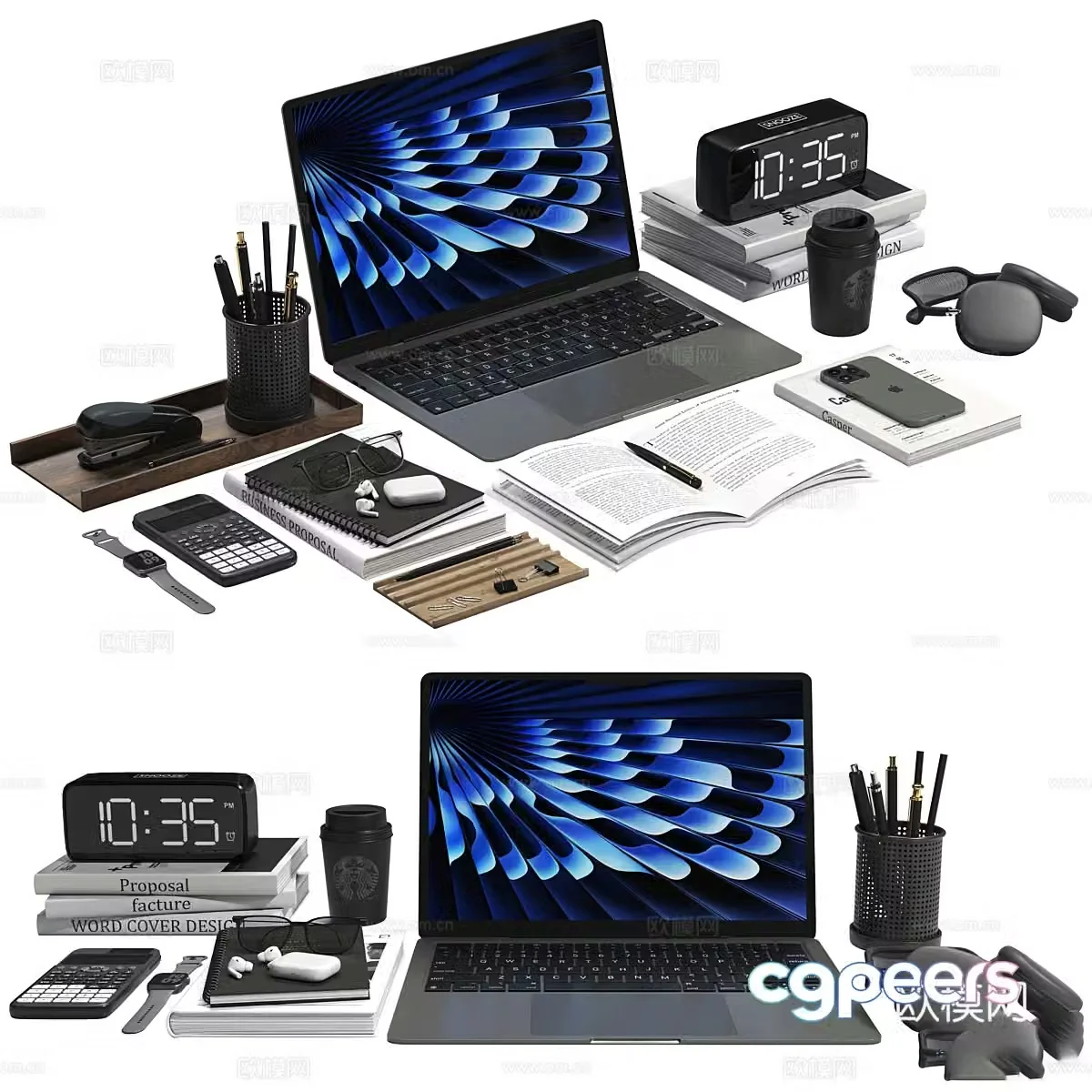 Modern office stationery set 3d model