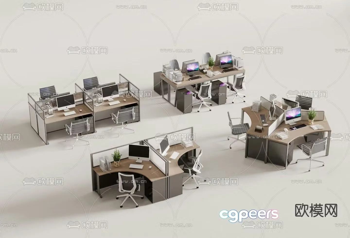 Card space desk workstation staff table 3D model