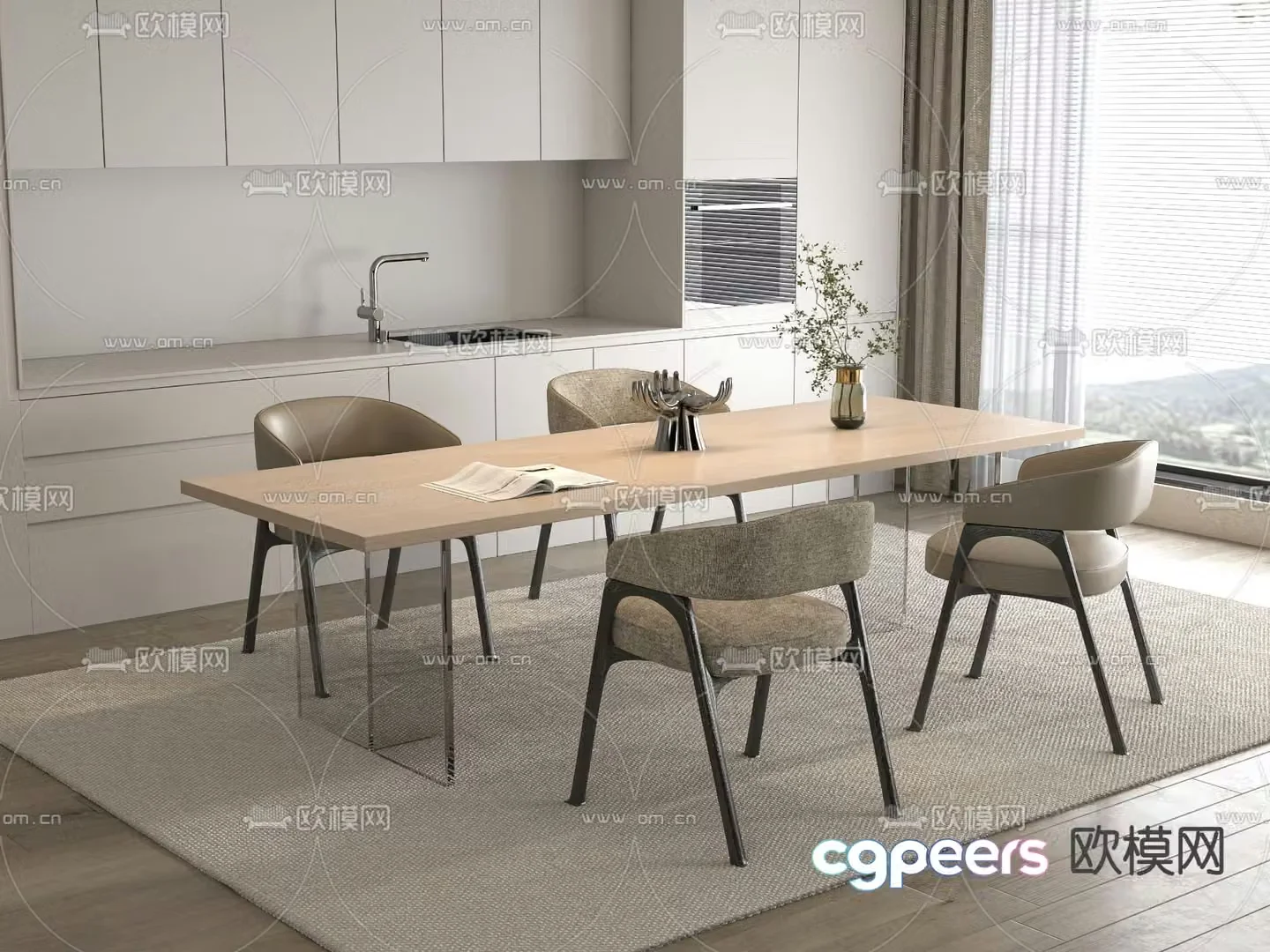 Bar dining table and chairs 3d model
