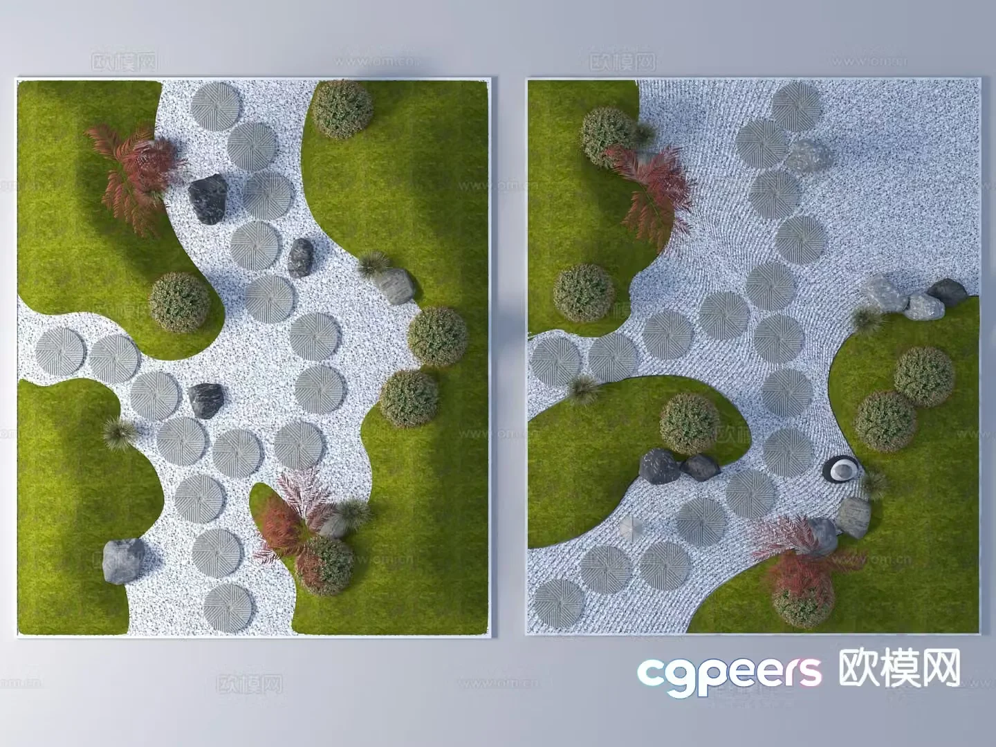 New Chinese style bluestone slab Tingbu sketch micro terrain 3D model