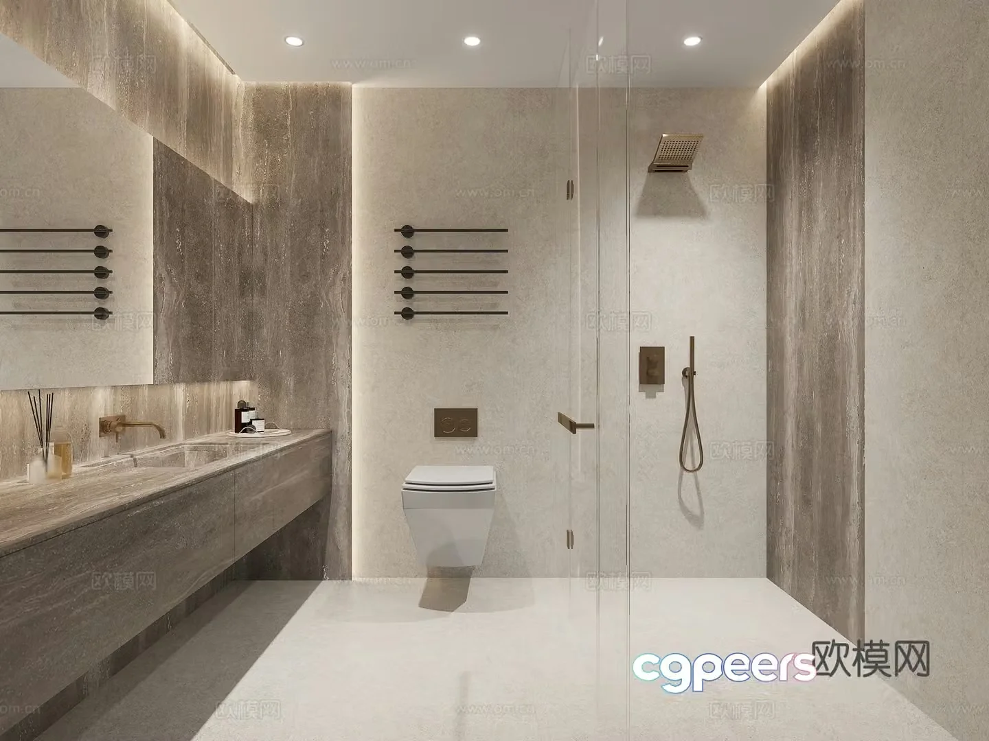 Modern light luxury bathroom dry and wet bathroom 3D model