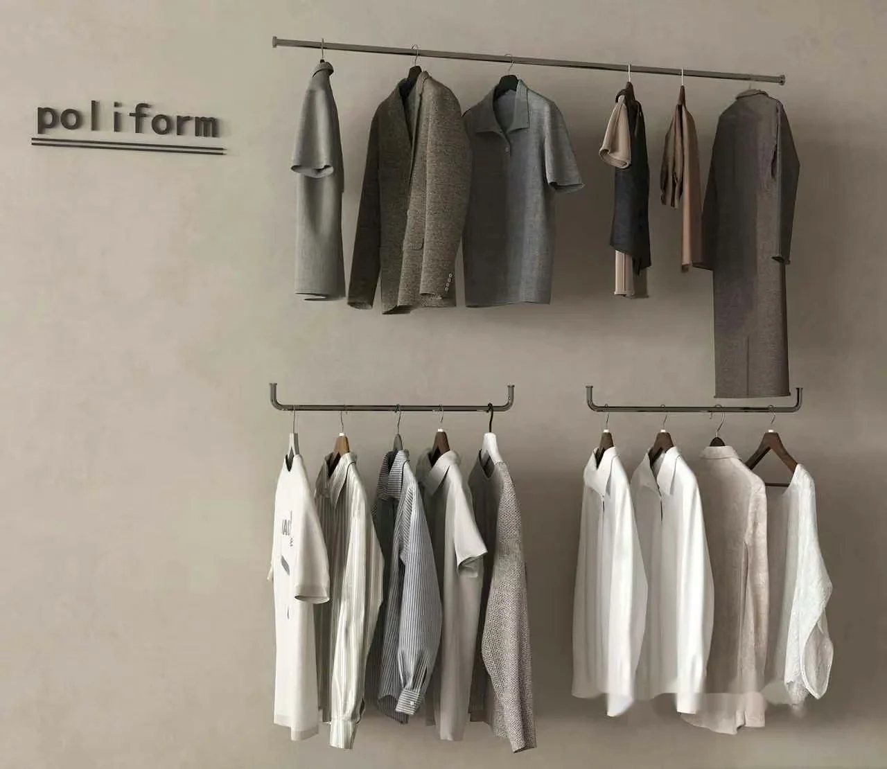 A Clothing Rack With Various Shirts 3D Model – 12539 – VRAY Render