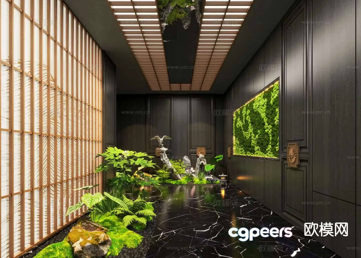 Modern aisle landscape indoor landscaping 3d model