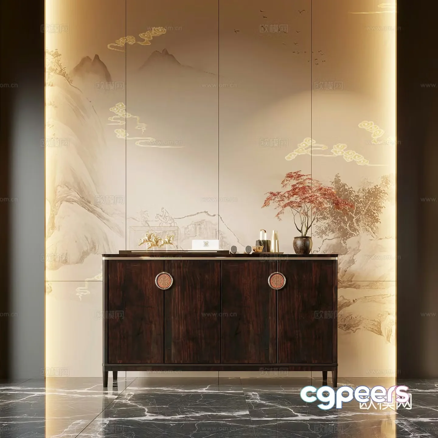 18 porch new Chinese style porch end view cabinet porch cabinet potted bonsai ornament 3D model