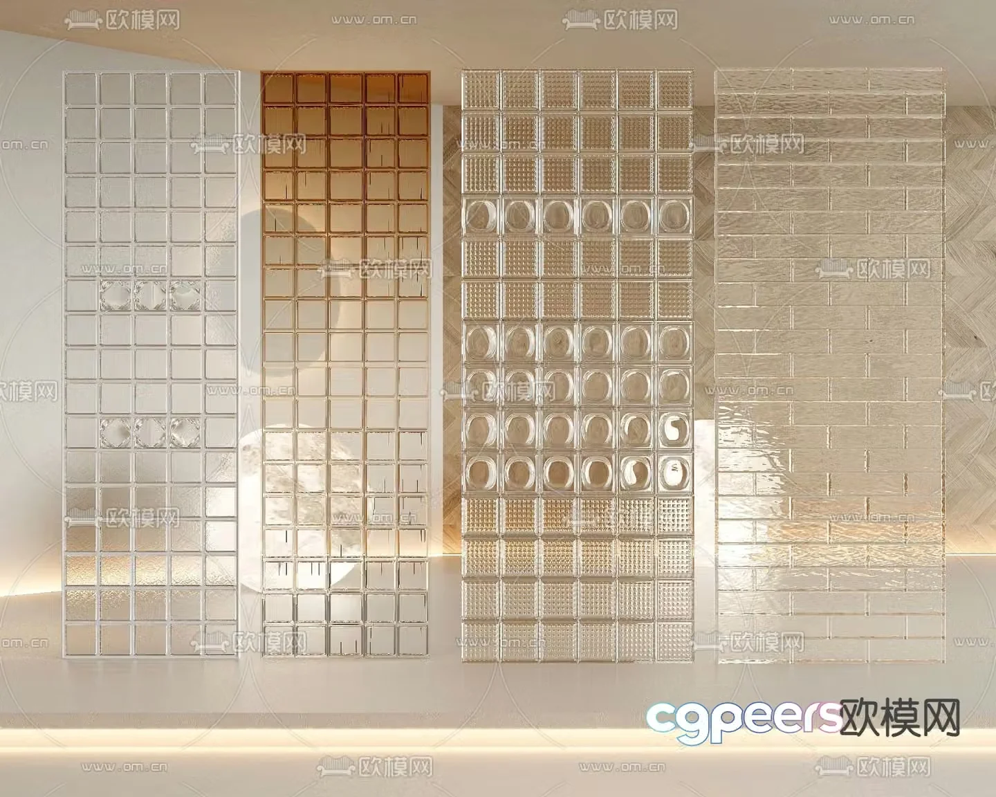 Glass brick gradient glass partition 3d model