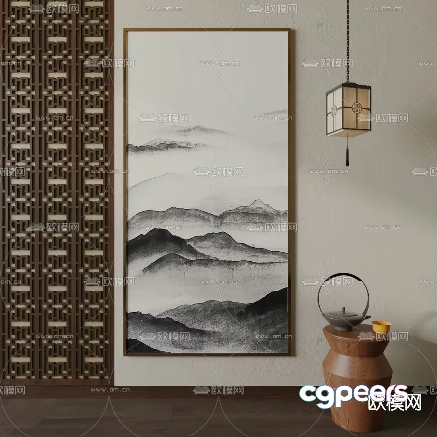New Chinese style decorative painting landscape painting 3d model