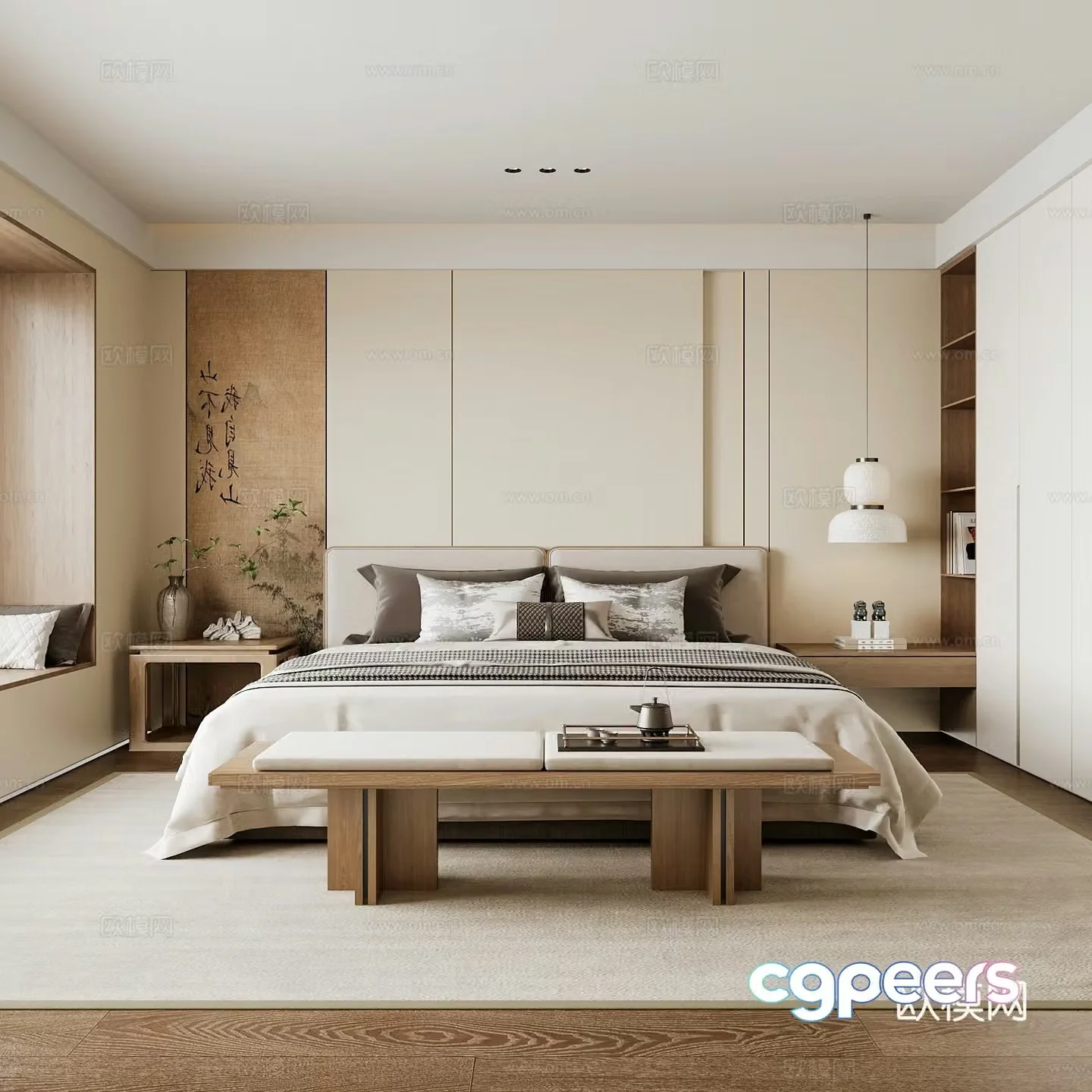New Chinese style home bedroom Song family aesthetic bedroom Song style bedroom New Chinese style double bed 3D model