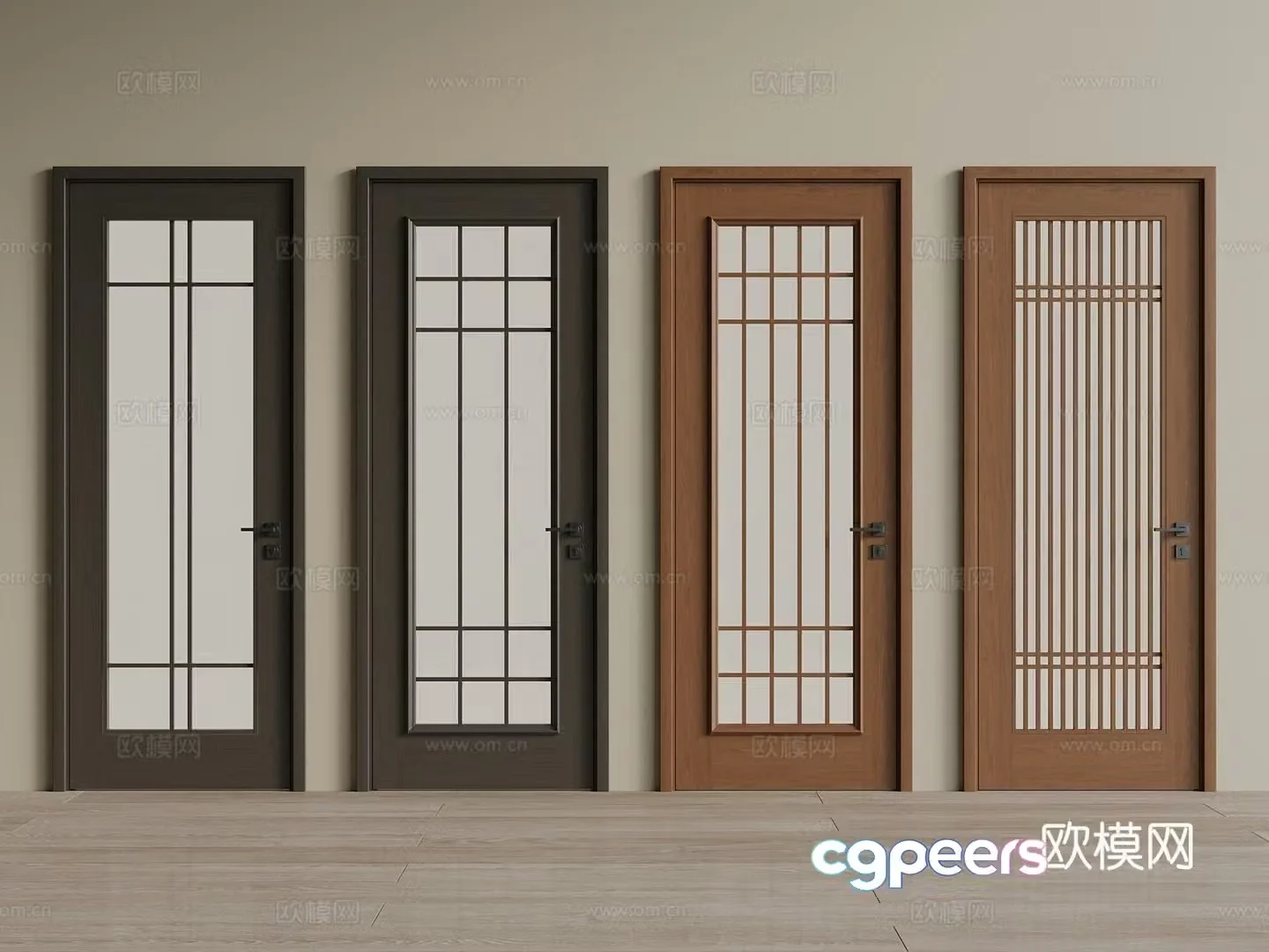 New Chinese style medieval single-open door wooden door interior door kitchen door bathroom door 3D model