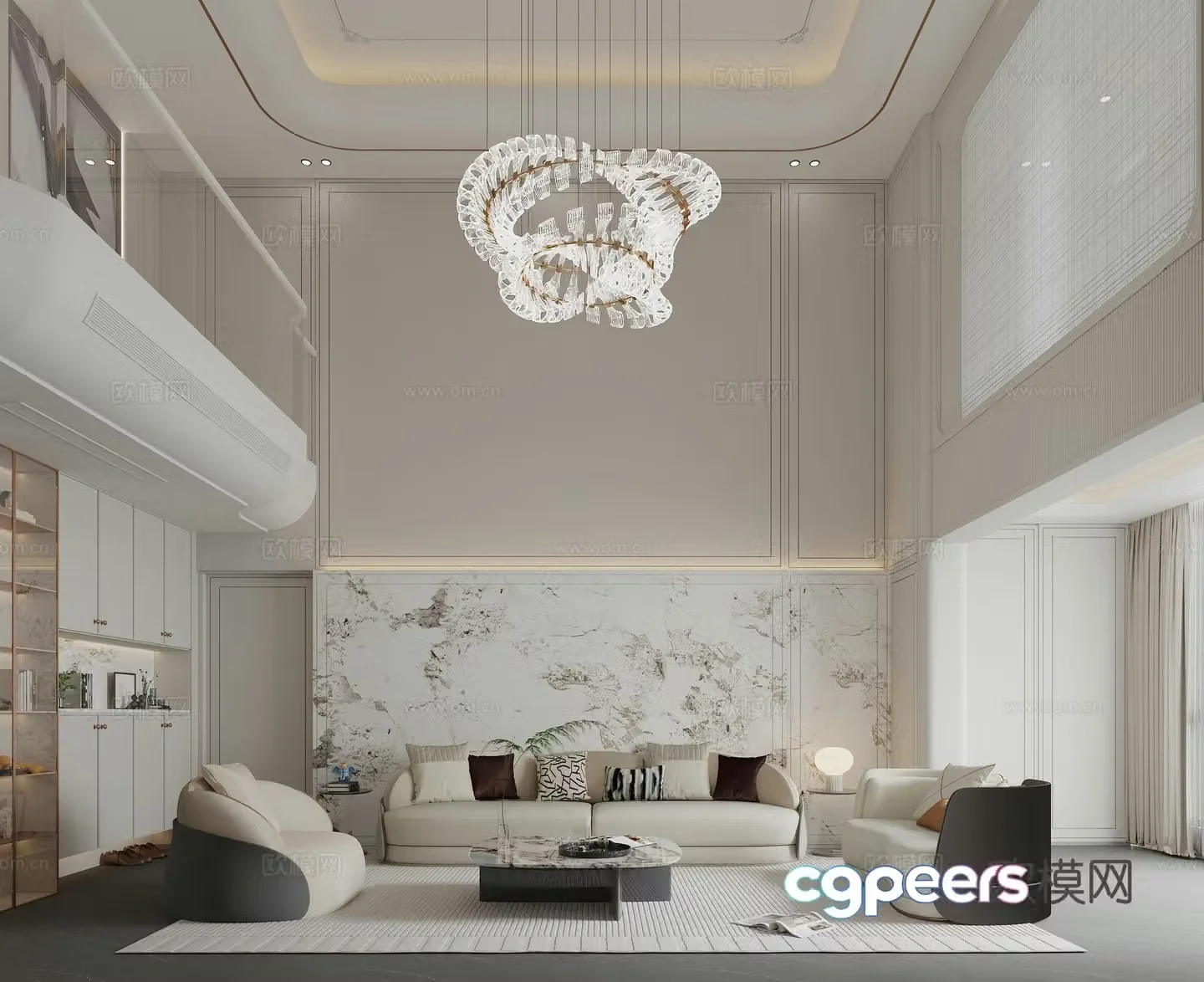 Modern light luxury empty living room 3D model