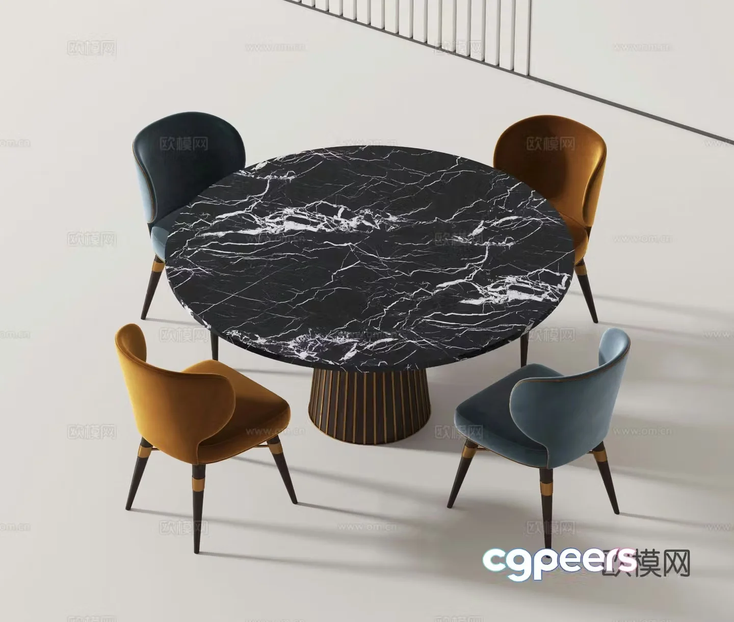 Modern dining table and chairs round dining table 3d model