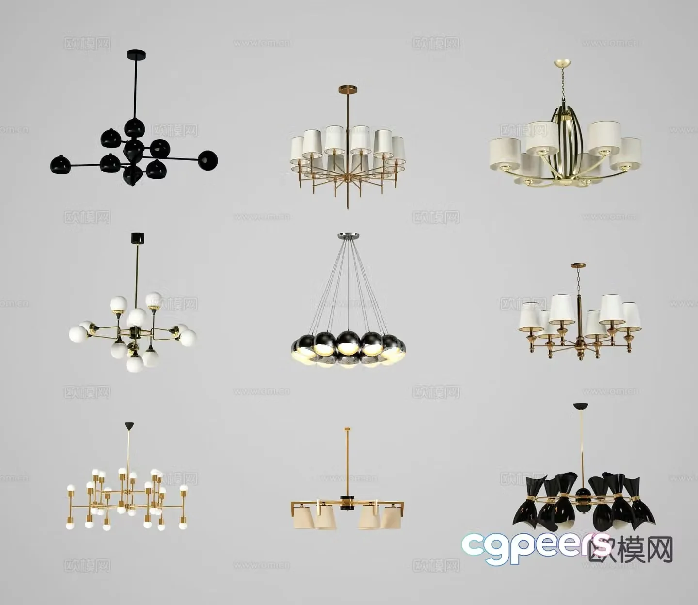 Modern multi-head chandelier 3d model